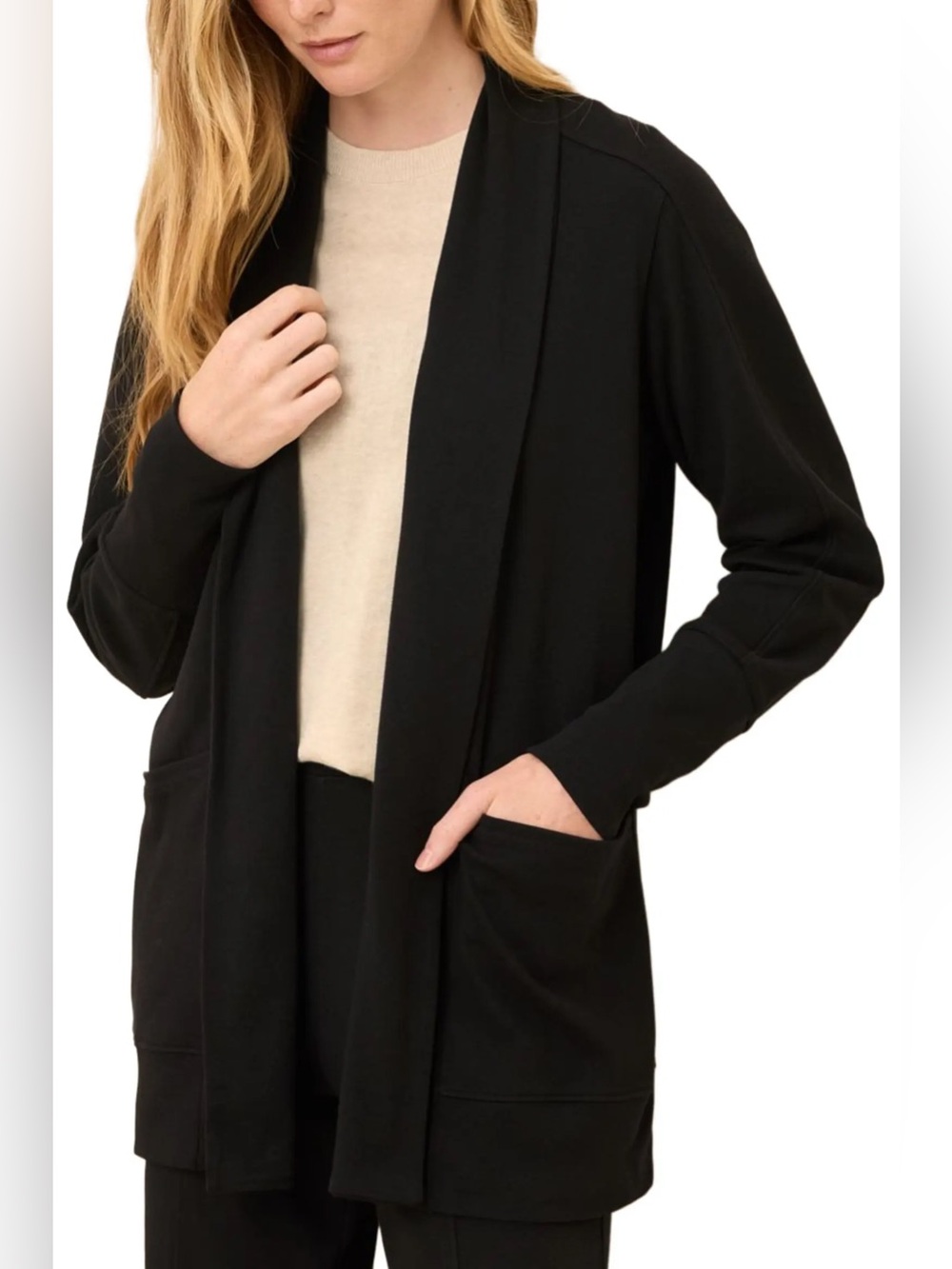 Pact Black Organic Cotton Airplane Wrap Cardigan Size Large Comfy Cozy Travel